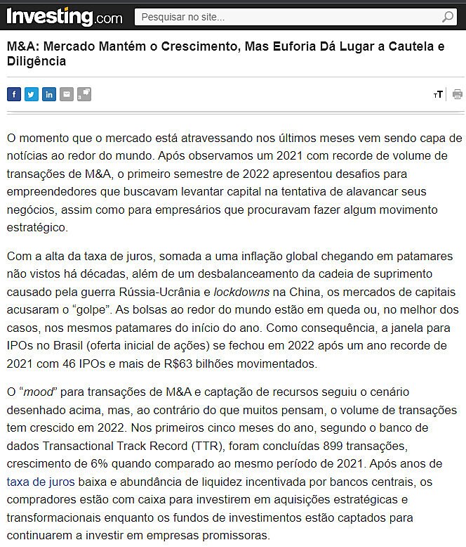 M&A: Mercado Mantm o Crescimento, Mas Euforia D Lugar a Cautela e Diligncia